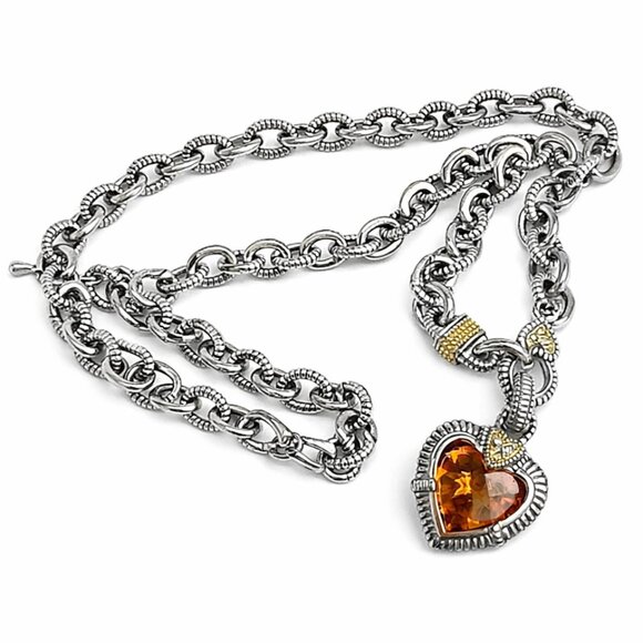 Jewelry - Citrine Heart Pendant Silver and Gold Necklace